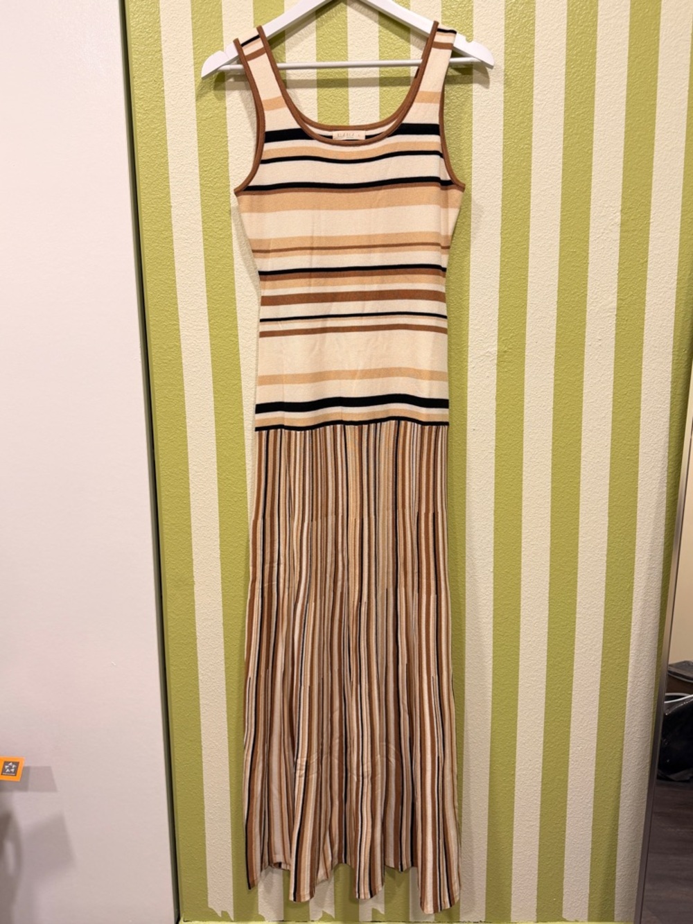 Sleeveless Striped Maxi Dress in Beige and Brown